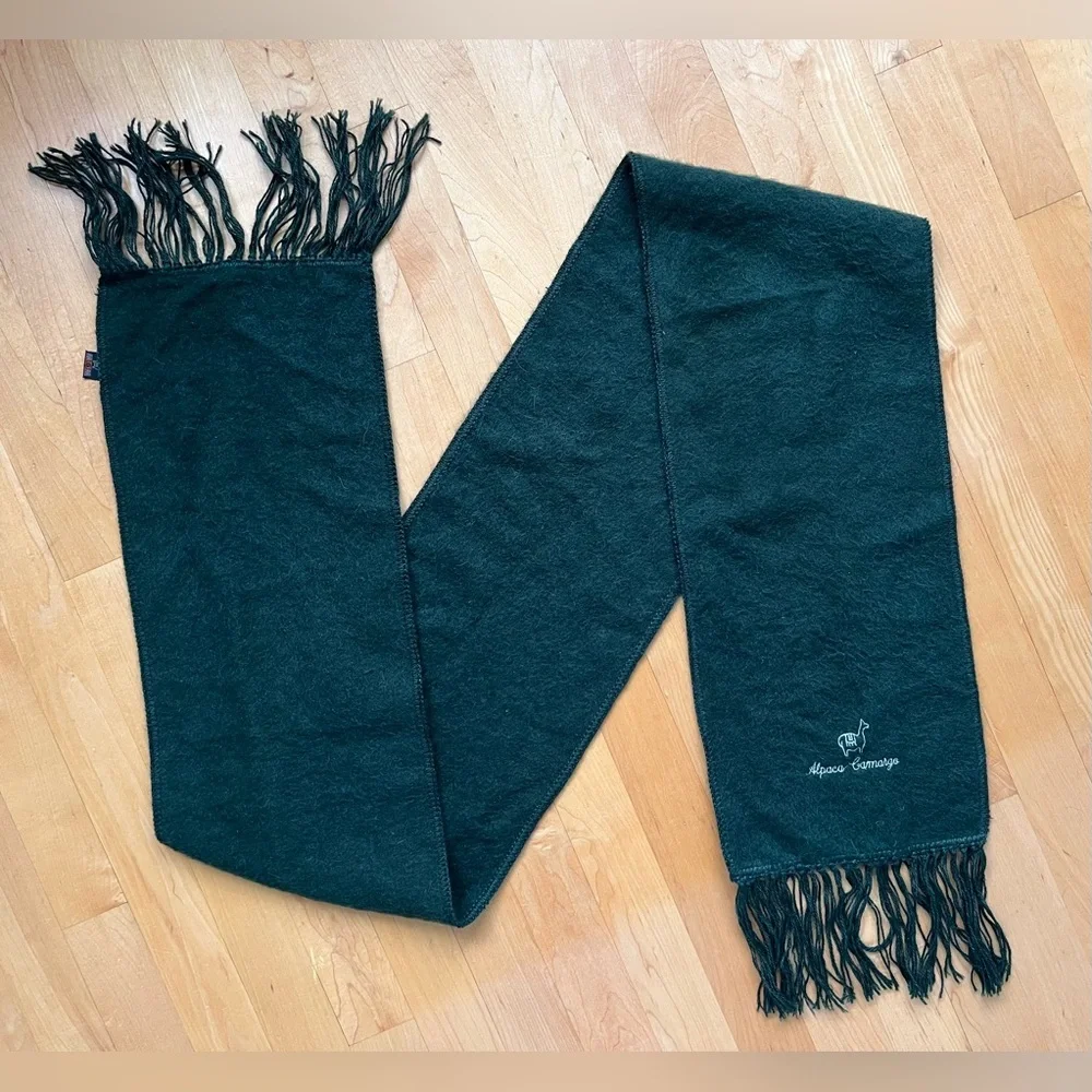 🦙🌲Dark Green Fringed Long Scarf by Alpaca Camargo | Oblong 9”W x 68”L + Fringe